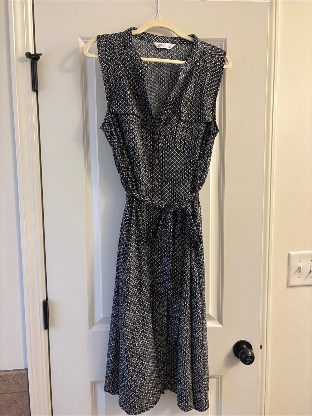 croft & barrow Navy Printed Sleeveless Button-Front Midi Dress with Tie Waist